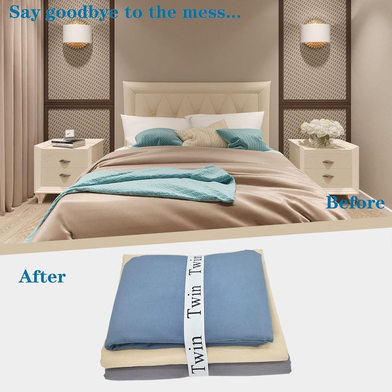 Maletnd 6 Pieces Bed Sheet Organizer Bands, Sheet Organizers and Storage Label Bands, Sheets Organizer for Closet, Sheet Label for Bedding, Sheet Keepers Linen Labels Bedding Bands (White, 6Pcs Twin) - Image 2