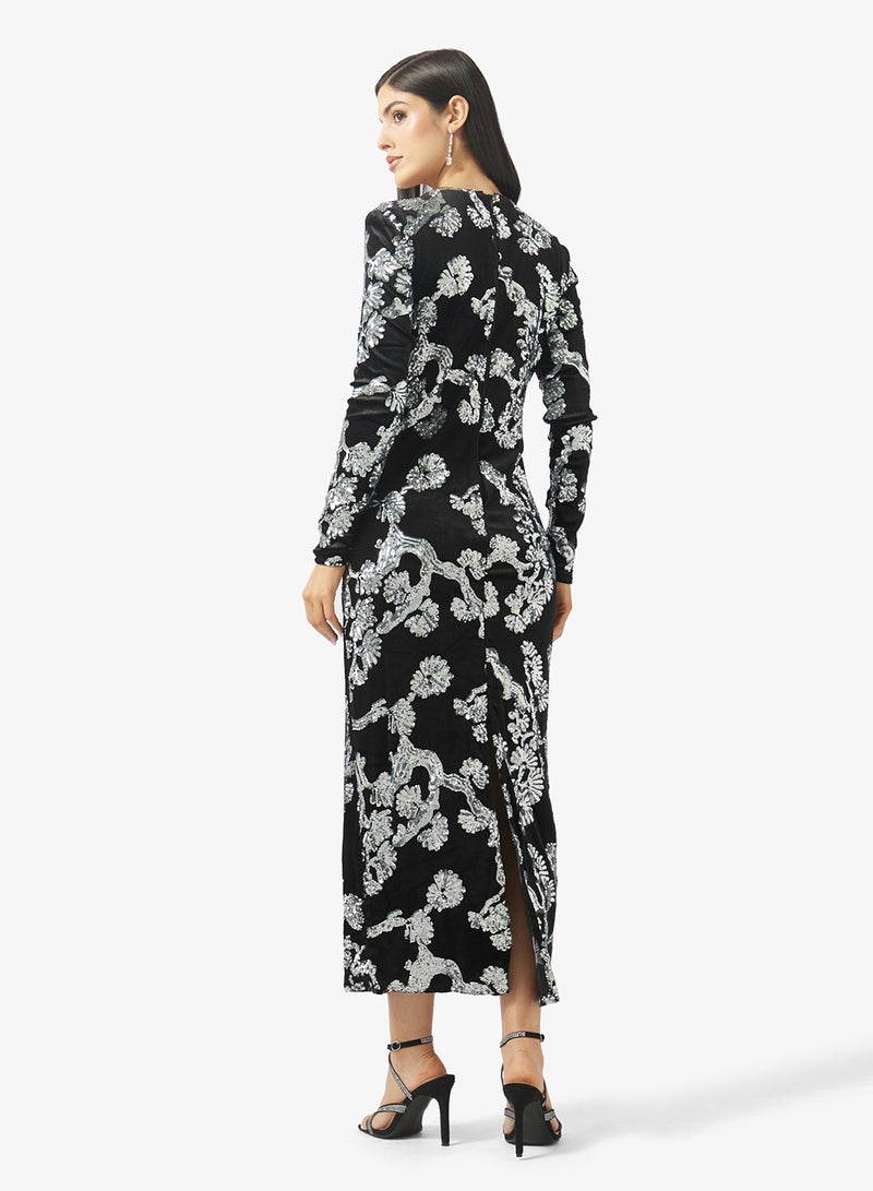 YAS Contrast Sequin Detail Long Sleeve Maxi Dress - Image 2