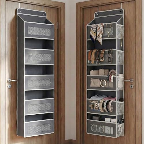 CLAPONE Over the Door Organizer/Large Pockets – Anti-Tilt Hanging Storage for Bedroom/Closet Door Storage/Bathroom/Pantry/Nursery/Bedroom (Grey, 5 Layers) - Image 1