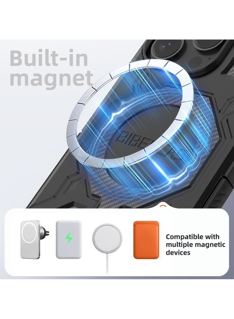 BIBERCAS For iPhone 15 Pro Max Case Compatible with MagSafe Anti Drop TPU + PC Phone Cover - Black - Image 3