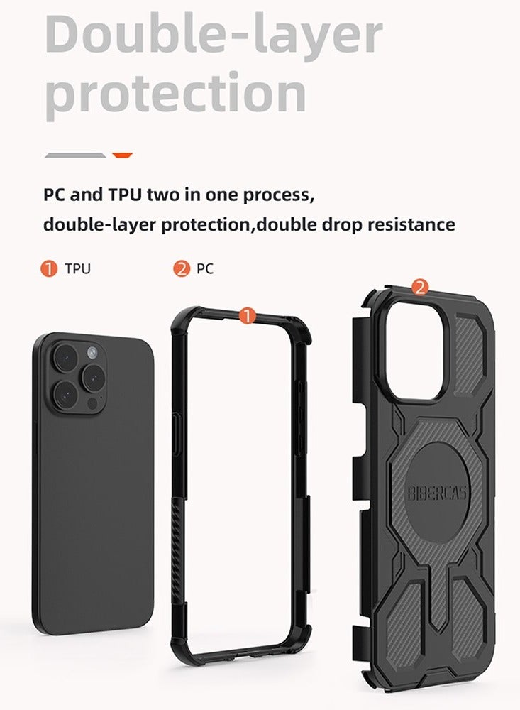 BIBERCAS For iPhone 15 Pro Max Case Compatible with MagSafe Anti Drop TPU + PC Phone Cover - Black - Image 5