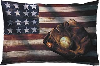 EKOBLA EKOBLA Throw Pillow Cover Vintage American Flag Baseball League Equipment Grunge Glove Bat Sports Theme Field Decor  - Image 1