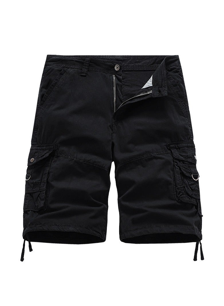 Men's New Pure Cotton Shorts Capris Loose Multi Pocket Work Shorts Black
