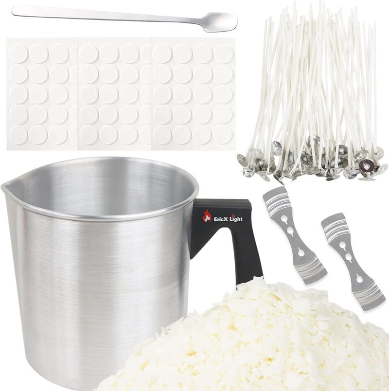 EricX Light Candle Making Kit, 60pcs Candle Wicks, 60pcs Candle Wicks Sticker, 16oz Soy Wax, 1pc Candle Wax Pouring Pot, 2pcs 3-Hole Wicks Centering Devices, 1pc Mixing Spoon, DIY Candles Craft Tools - Image 1