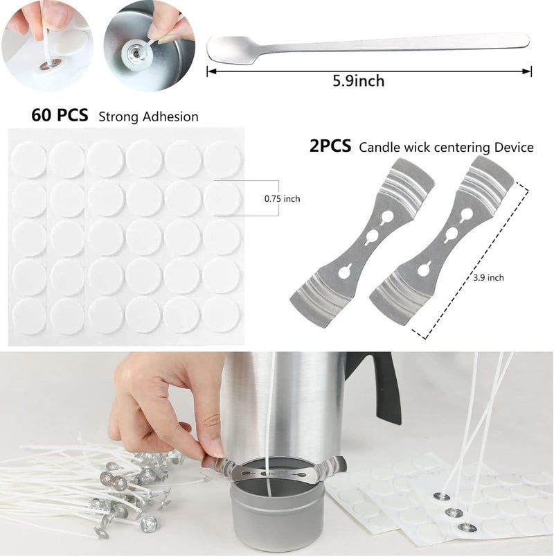 EricX Light Candle Making Kit, 60pcs Candle Wicks, 60pcs Candle Wicks Sticker, 16oz Soy Wax, 1pc Candle Wax Pouring Pot, 2pcs 3-Hole Wicks Centering Devices, 1pc Mixing Spoon, DIY Candles Craft Tools - Image 2