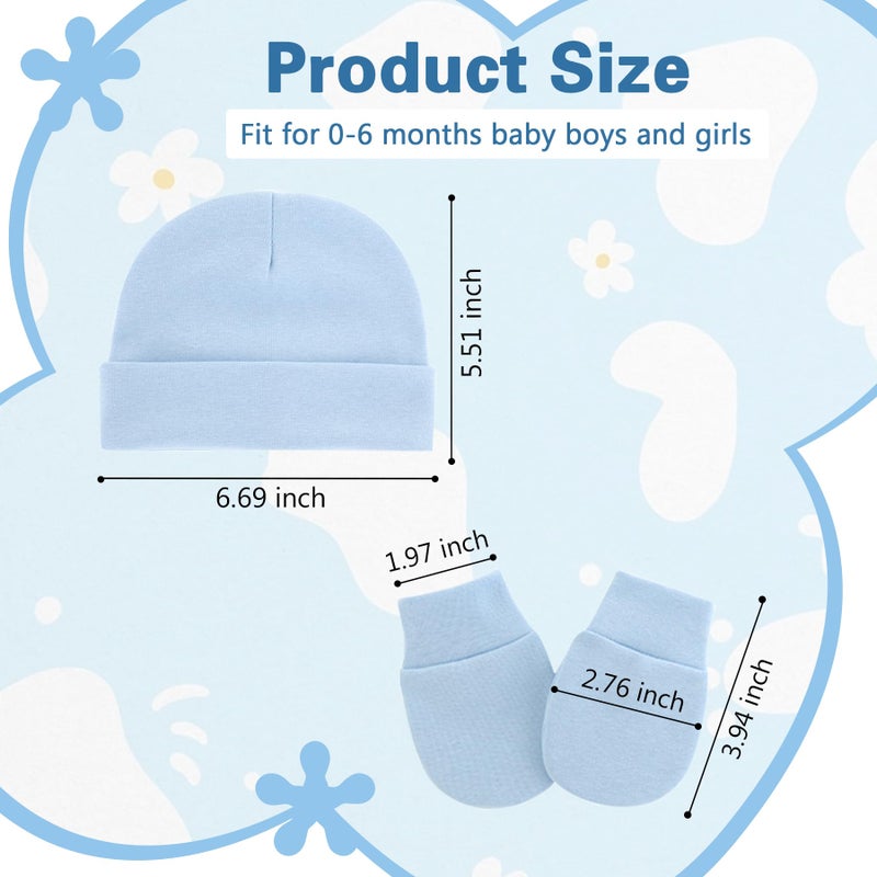 Zando Baby Hats and Mittens Infant Beanie Caps 4-Pack Dark Blue/Sky Blue/Grey/White Newborn Hospital Hat Essentials Must Haves Warm Knit Beanie Safety Anti-Scratch Gloves for Baby Boys Girls 0-6M - Image 5
