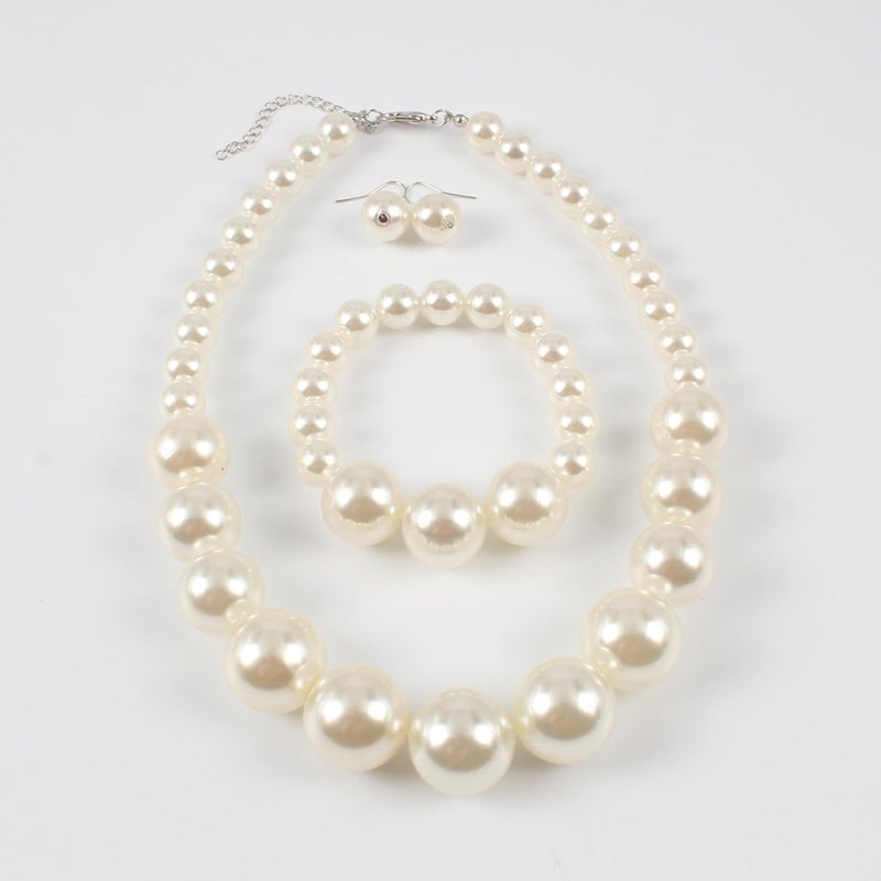 KOSMOS-LI Women's Large Big Simulated Pearl Statement 19" Necklace Bracelet and Earrings Jewelry Set Stocking Stuffers - Image 4