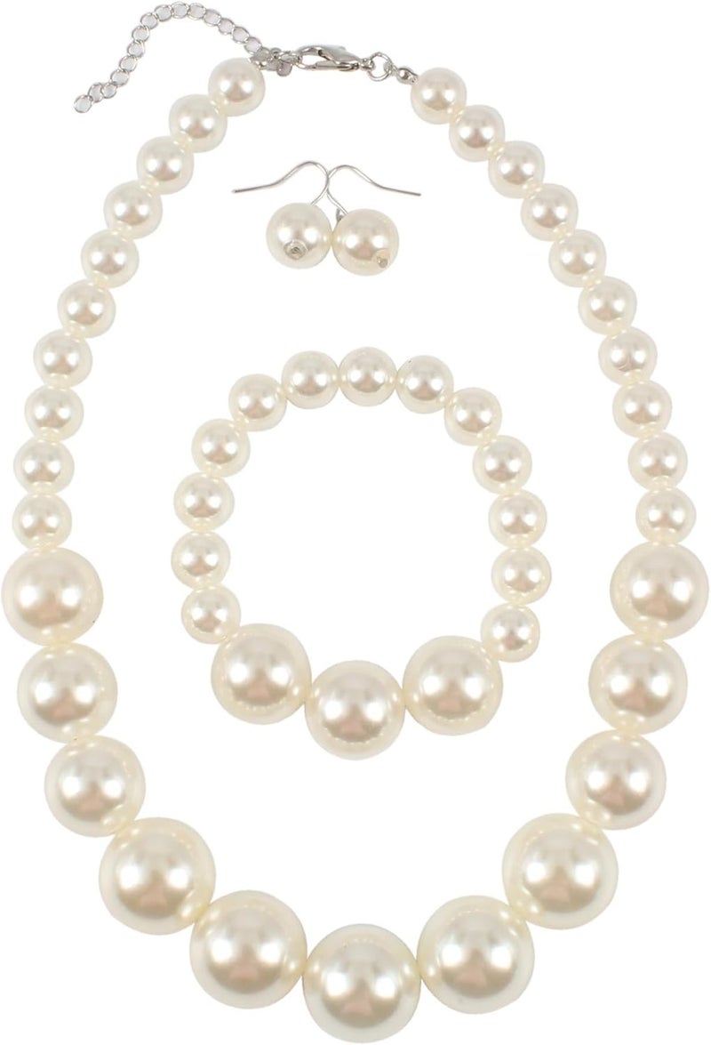 KOSMOS-LI Women's Large Big Simulated Pearl Statement 19" Necklace Bracelet and Earrings Jewelry Set Stocking Stuffers - Image 1