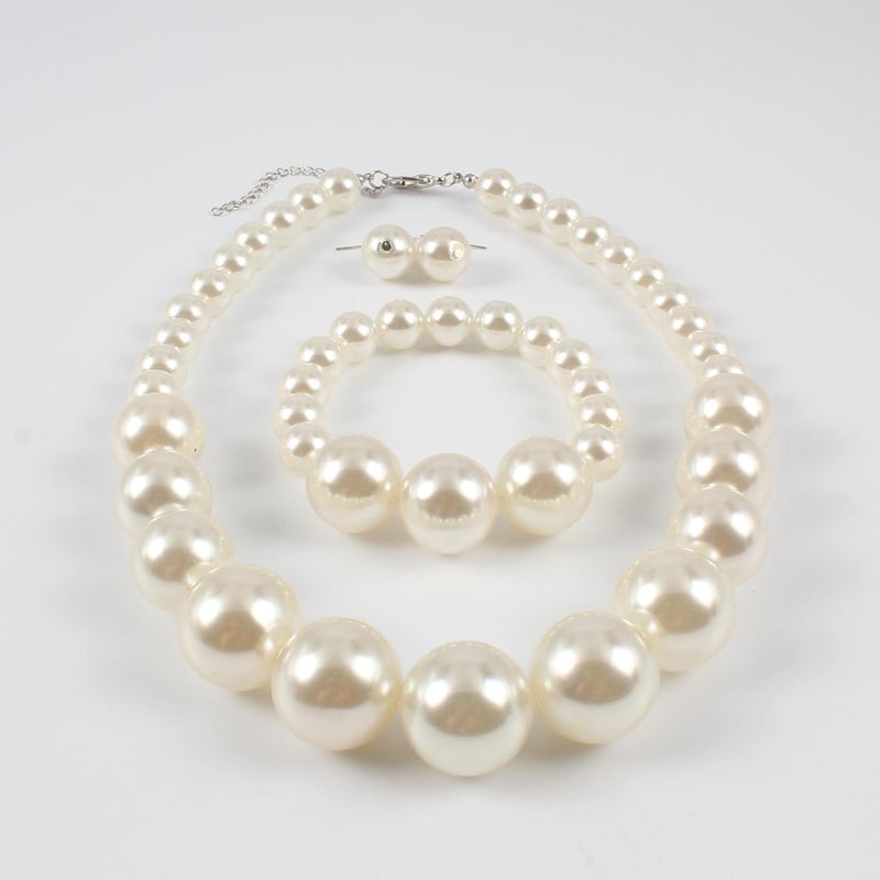 KOSMOS-LI Women's Large Big Simulated Pearl Statement 19" Necklace Bracelet and Earrings Jewelry Set Stocking Stuffers - Image 5