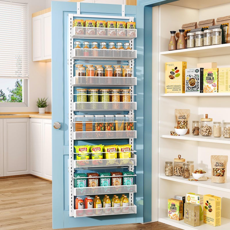 SNTD Over the Door Pantry Organizer - Adjustable Pantry Door Organizer, 8 Tier Large Capacity Over the Door Spice Rack (White) - Image 1