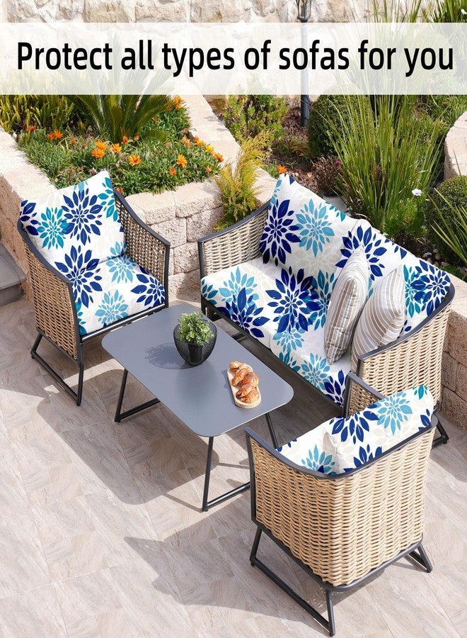 BIETYONE 8Pcs Stretch Patio Cushion Covers,Outdoor Couch Covers Replacement,Outdoor Couch & Sofa Slipcovers,for Patio Furniture Cushion Covers,Washable Reusable Furniture Protector(Blue Flower,Cover Only) - Image 4