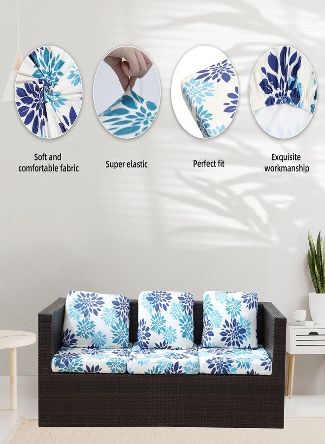 BIETYONE 8Pcs Stretch Patio Cushion Covers,Outdoor Couch Covers Replacement,Outdoor Couch & Sofa Slipcovers,for Patio Furniture Cushion Covers,Washable Reusable Furniture Protector(Blue Flower,Cover Only) - Image 3