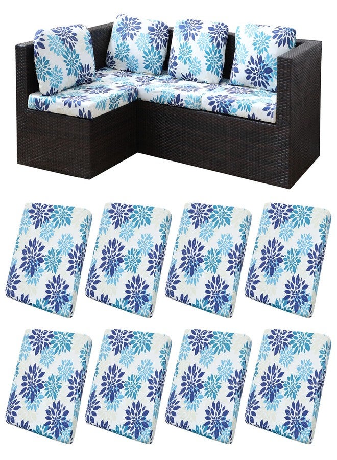 BIETYONE 8Pcs Stretch Patio Cushion Covers,Outdoor Couch Covers Replacement,Outdoor Couch & Sofa Slipcovers,for Patio Furniture Cushion Covers,Washable Reusable Furniture Protector(Blue Flower,Cover Only) - Image 1