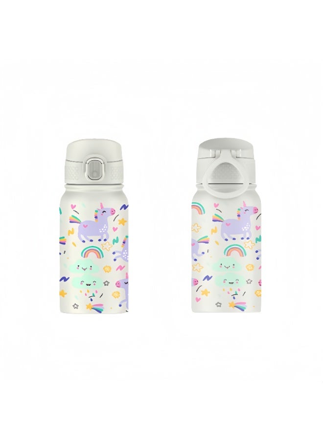 زجاجة مياه للأطفال من الفولاذ المقاوم للصدأ - قوس قزح وحيد القرن مع نمط الأميرة الصغيرة - زجاجة مشروبات للأطفال سعة 12 أونصة مع غطاء آمن مانع للتسرب - للمدرسة والسفر والأنشطة الخارجية والاستخدام اليومي - Image 1
