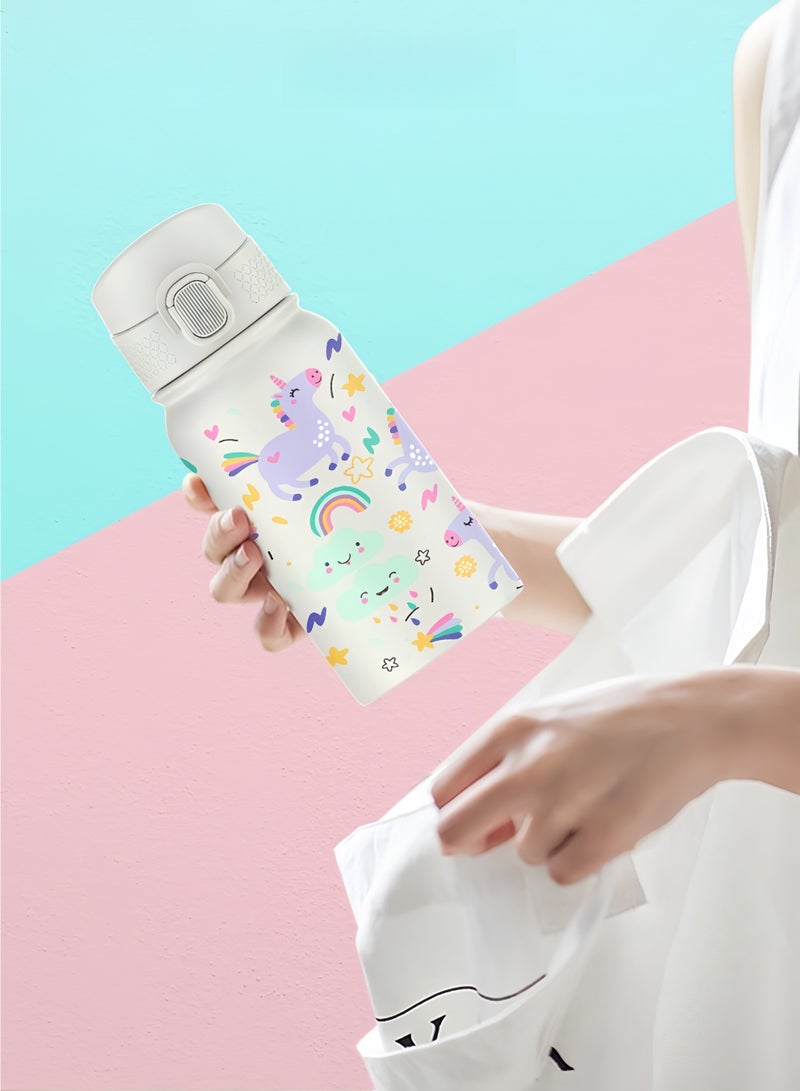 زجاجة مياه للأطفال من الفولاذ المقاوم للصدأ - قوس قزح وحيد القرن مع نمط الأميرة الصغيرة - زجاجة مشروبات للأطفال سعة 12 أونصة مع غطاء آمن مانع للتسرب - للمدرسة والسفر والأنشطة الخارجية والاستخدام اليومي - Image 2