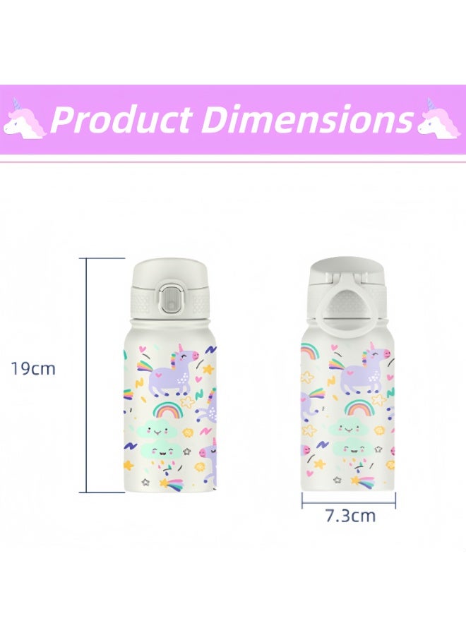 زجاجة مياه للأطفال من الفولاذ المقاوم للصدأ - قوس قزح وحيد القرن مع نمط الأميرة الصغيرة - زجاجة مشروبات للأطفال سعة 12 أونصة مع غطاء آمن مانع للتسرب - للمدرسة والسفر والأنشطة الخارجية والاستخدام اليومي - Image 4