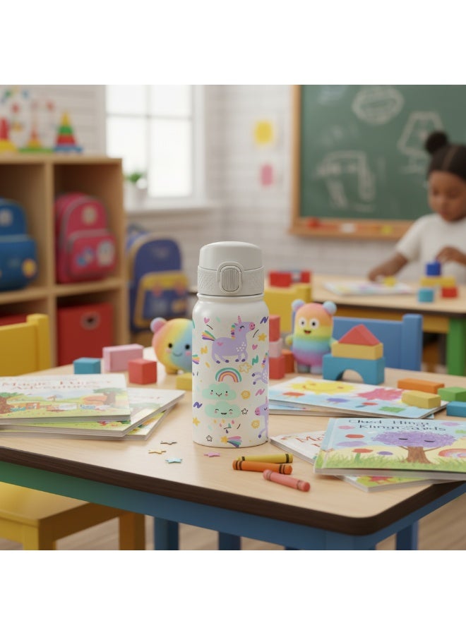 زجاجة مياه للأطفال من الفولاذ المقاوم للصدأ - قوس قزح وحيد القرن مع نمط الأميرة الصغيرة - زجاجة مشروبات للأطفال سعة 12 أونصة مع غطاء آمن مانع للتسرب - للمدرسة والسفر والأنشطة الخارجية والاستخدام اليومي - Image 5