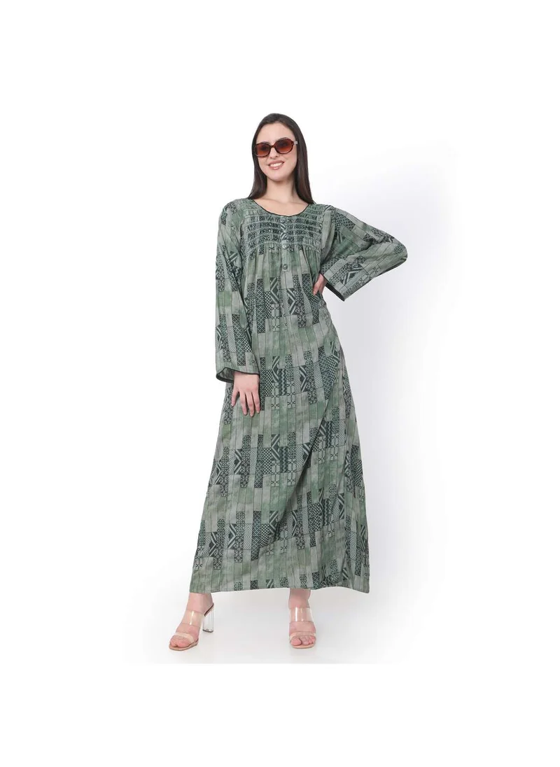 HANA & SARA LONG PRINTED FRONT BUTTON STYLED LONG SLEEVE CASUAL ARABIC KAFTAN JALABIYA DRESSES