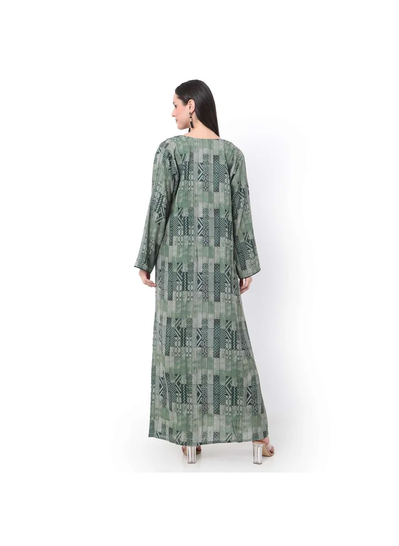 HANA & SARA LONG PRINTED FRONT BUTTON STYLED LONG SLEEVE CASUAL ARABIC KAFTAN JALABIYA DRESSES