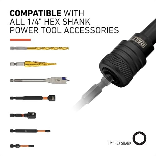 Railer Bit Holder Keychain 5pc - 1/4 inch Hex Shank Bit Holders - Quick Release Bit Holder For Nut Driver, Screwdriver & Drill Bits w/Key Chain Carabiner - Image 3
