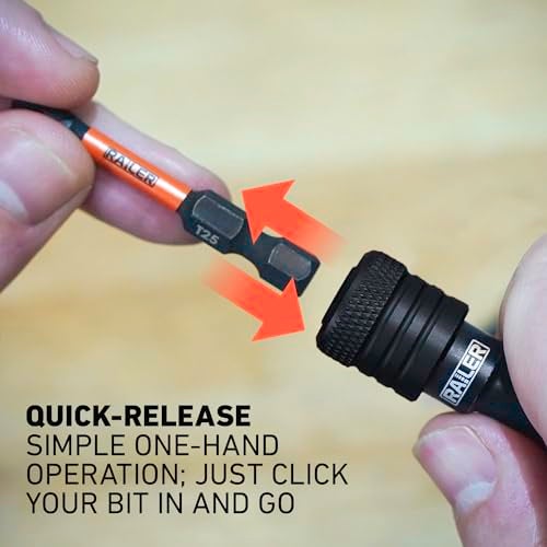 Railer Bit Holder Keychain 5pc - 1/4 inch Hex Shank Bit Holders - Quick Release Bit Holder For Nut Driver, Screwdriver & Drill Bits w/Key Chain Carabiner - Image 5