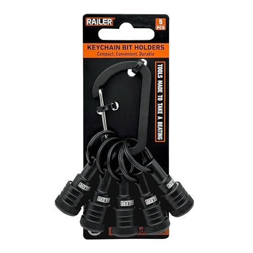 Railer Bit Holder Keychain 5pc - 1/4 inch Hex Shank Bit Holders - Quick Release Bit Holder For Nut Driver, Screwdriver & Drill Bits w/Key Chain Carabiner - Image 1