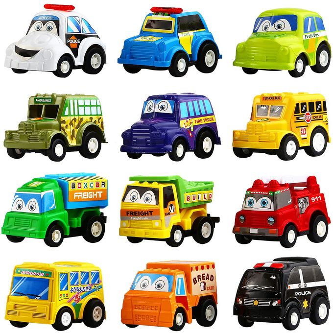 Funcorn Toys Pull Back Car, 12 Pack Assorted Mini Plastic Vehicle Set, Pull Back Truck and Car Toys for Boys Kids Toddler Party Favors,Die Cast Car Toy Play Set - Image 4
