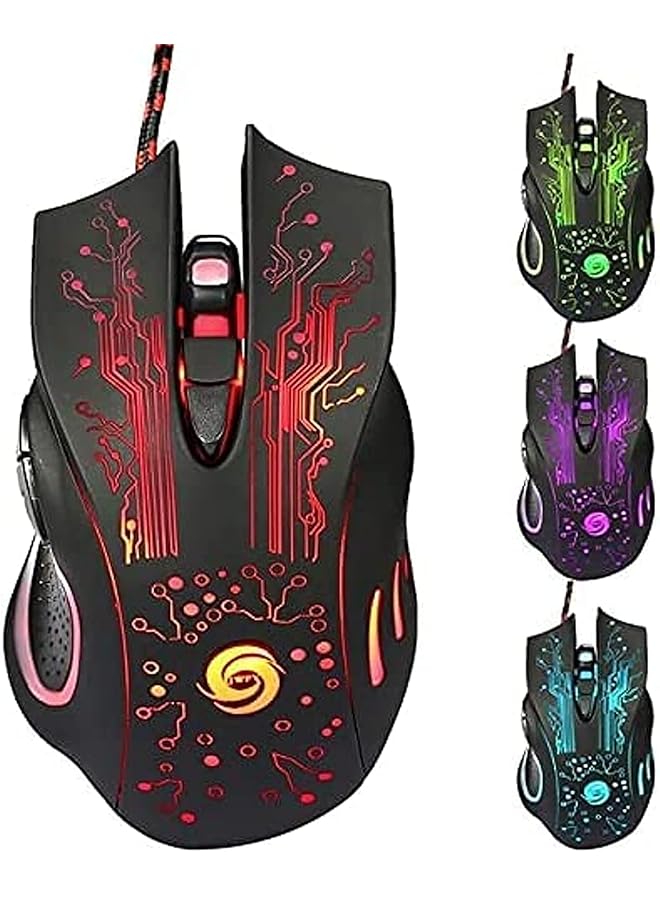 SYOSI Gaming Mice Computer Gaming Mouse Wired Manipulator Gaming Mouse Glare Usb Wired Gaming Mouse Adjustable 7 Buttons Led Backlit Professional Gamer Mice Ergonomic For Pc Laptop Black Seven Colors - Image 1