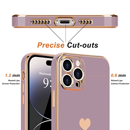 Teageo for iPhone 14 Pro Max Case for Women Girl Cute Love Heart Luxury Soft Bling Back Cover Raised Full Camera Protection Bumper Silicone Shockproof Phone Case for iPhone 14 Pro Max, Lavender - Image 3