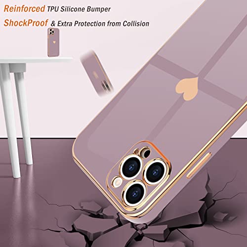 Teageo for iPhone 14 Pro Max Case for Women Girl Cute Love Heart Luxury Soft Bling Back Cover Raised Full Camera Protection Bumper Silicone Shockproof Phone Case for iPhone 14 Pro Max, Lavender - Image 5