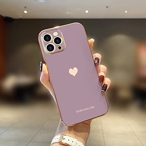 Teageo for iPhone 14 Pro Max Case for Women Girl Cute Love Heart Luxury Soft Bling Back Cover Raised Full Camera Protection Bumper Silicone Shockproof Phone Case for iPhone 14 Pro Max, Lavender - Image 2