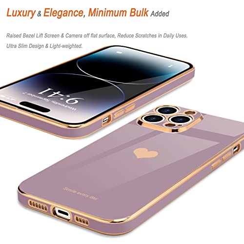 Teageo for iPhone 14 Pro Max Case for Women Girl Cute Love Heart Luxury Soft Bling Back Cover Raised Full Camera Protection Bumper Silicone Shockproof Phone Case for iPhone 14 Pro Max, Lavender - Image 4