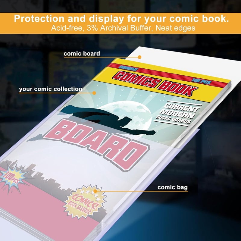 KKU 200 Count Comic Book Bags and Boards, Crystal Clear Acid Free Comic Bags and Boards, Comic Book Storage for Comics - Image 3