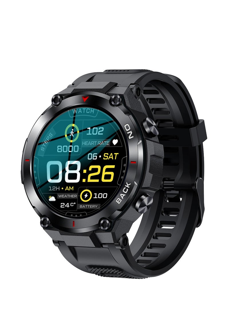 LIGE - Men's New Smart Watches 1.32inch Full Touch Screen Outdoor Sports Fitness Bracelet Blood Pressure with GPS Location IP68 Waterproof Silicone Strap Black - Image 1