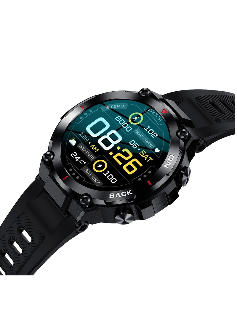 LIGE - Men's New Smart Watches 1.32inch Full Touch Screen Outdoor Sports Fitness Bracelet Blood Pressure with GPS Location IP68 Waterproof Silicone Strap Black - Image 1