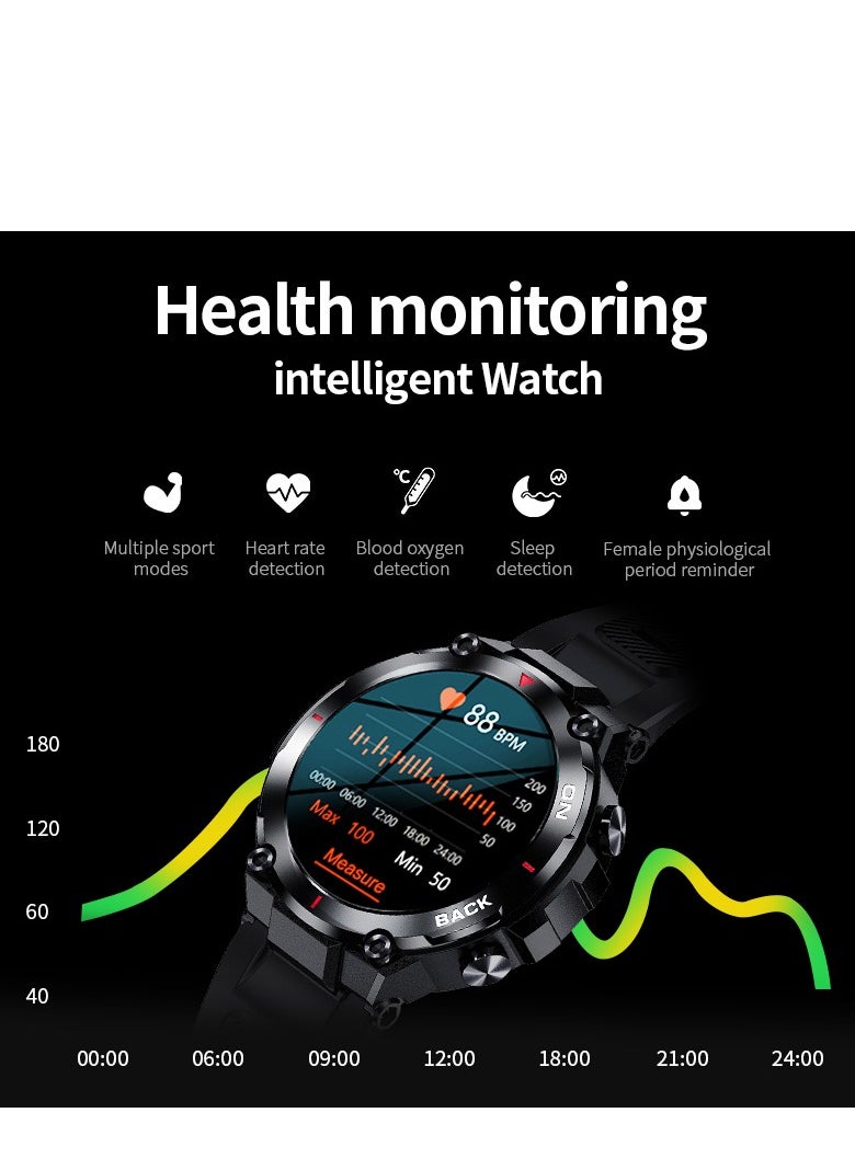 LIGE - Men's New Smart Watches 1.32inch Full Touch Screen Outdoor Sports Fitness Bracelet Blood Pressure with GPS Location IP68 Waterproof Silicone Strap Black - Image 1