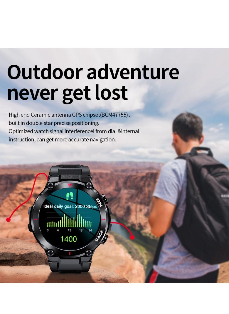 LIGE - Men's New Smart Watches 1.32inch Full Touch Screen Outdoor Sports Fitness Bracelet Blood Pressure with GPS Location IP68 Waterproof Silicone Strap Black - Image 1