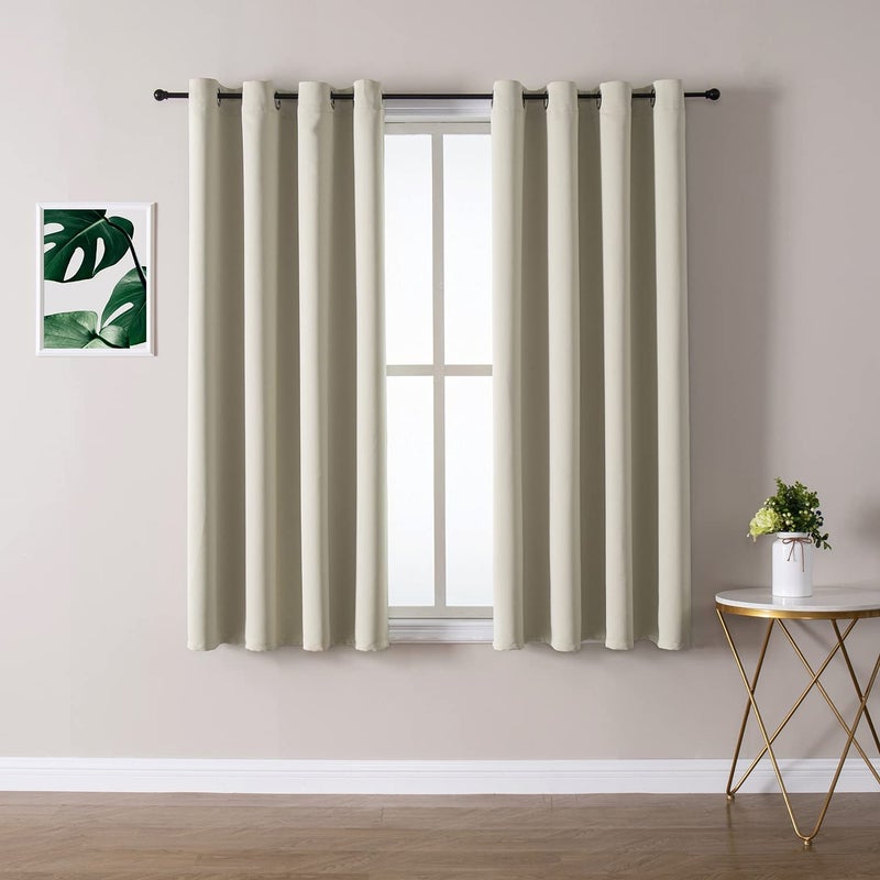 ChrisDowa Grommet Room Darkening Curtains for Bedroom and Living Room - 2 Panels Set Thermal Insulated Blackout Curtains (Beige, 52W x 45L) - Image 1
