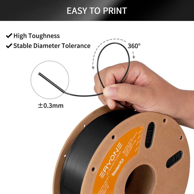 ERYONE PLA Filament 3D Printer PLA Filament 1.75mm +/- 0.03mm, PLA Filament 1KG Cardboard Spool(2.2LBS), Black - Image 5