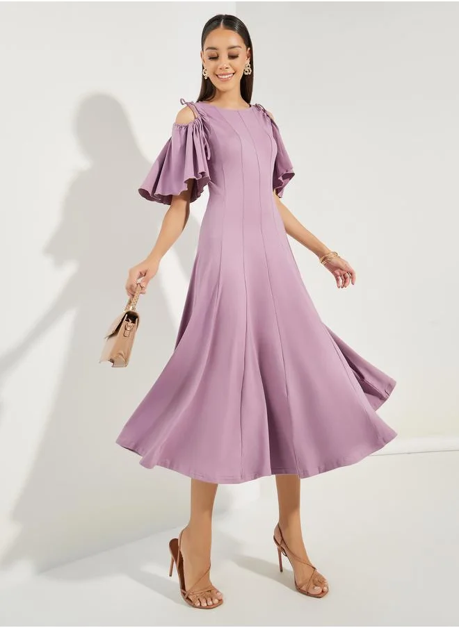 Styli Cold Shoulder Flared Midi Dress