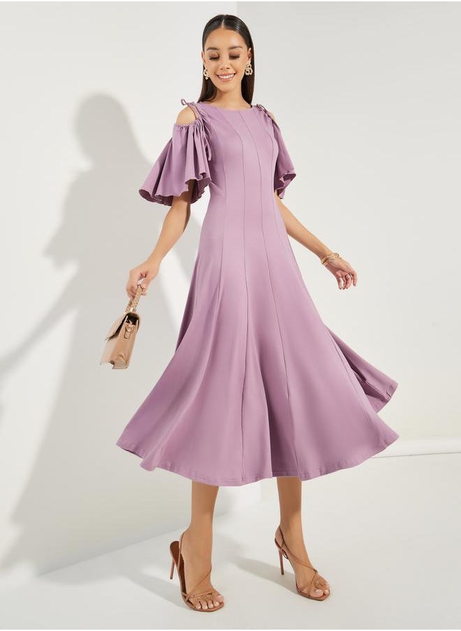 Styli - Cold Shoulder Flared Midi Dress - Image 1