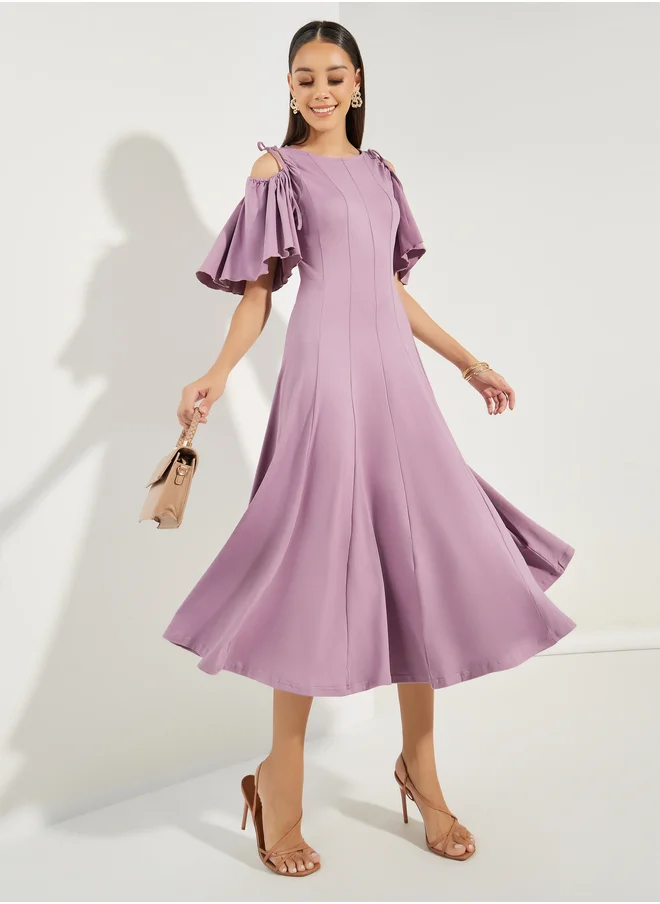ستايلي Styli Cold Shoulder Flared Midi Dress