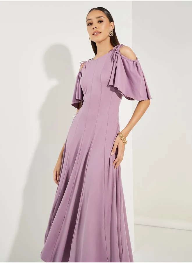 Styli Cold Shoulder Flared Midi Dress