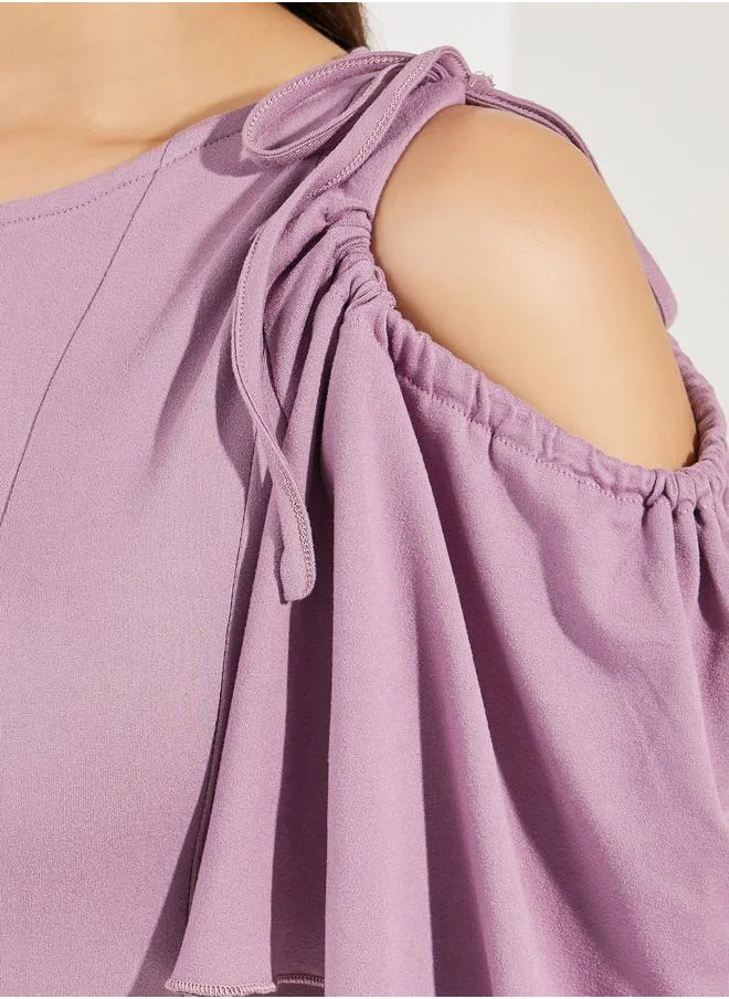 Styli Cold Shoulder Flared Midi Dress