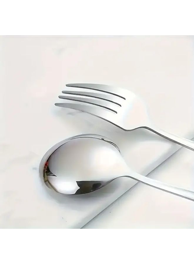 10 Piece Silver Stainless Steel Fork and Spoon Set Including 5 Forks 5 Spoons - Image 4