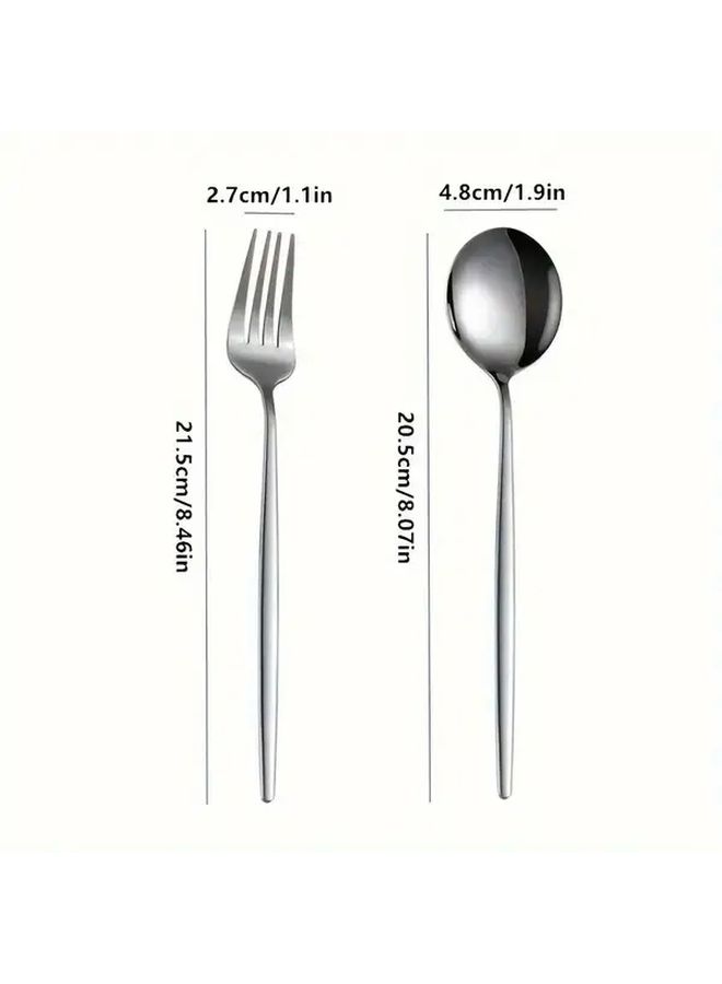 10 Piece Silver Stainless Steel Fork and Spoon Set Including 5 Forks 5 Spoons - Image 3