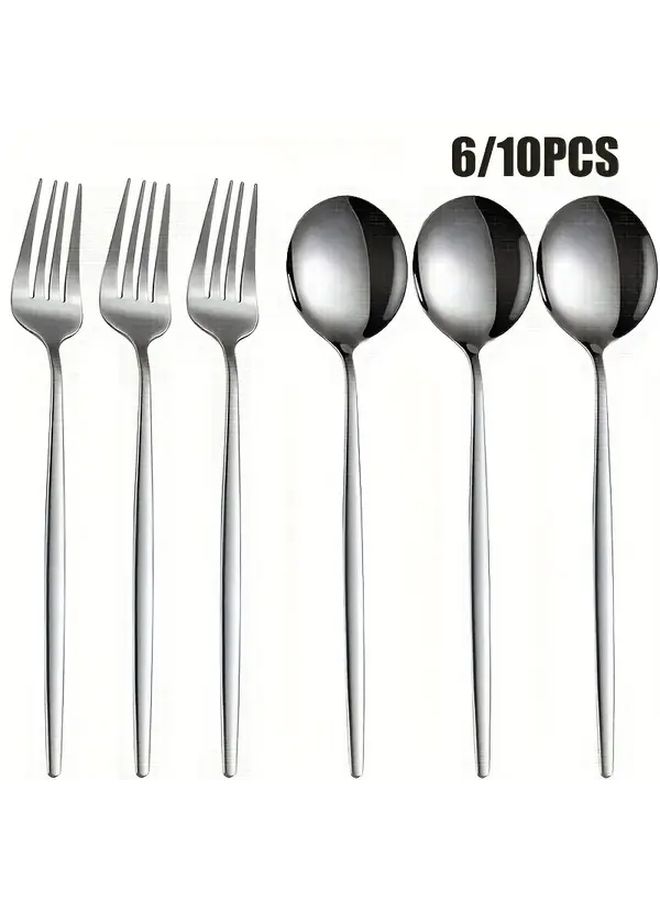 10 Piece Silver Stainless Steel Fork and Spoon Set Including 5 Forks 5 Spoons - Image 1