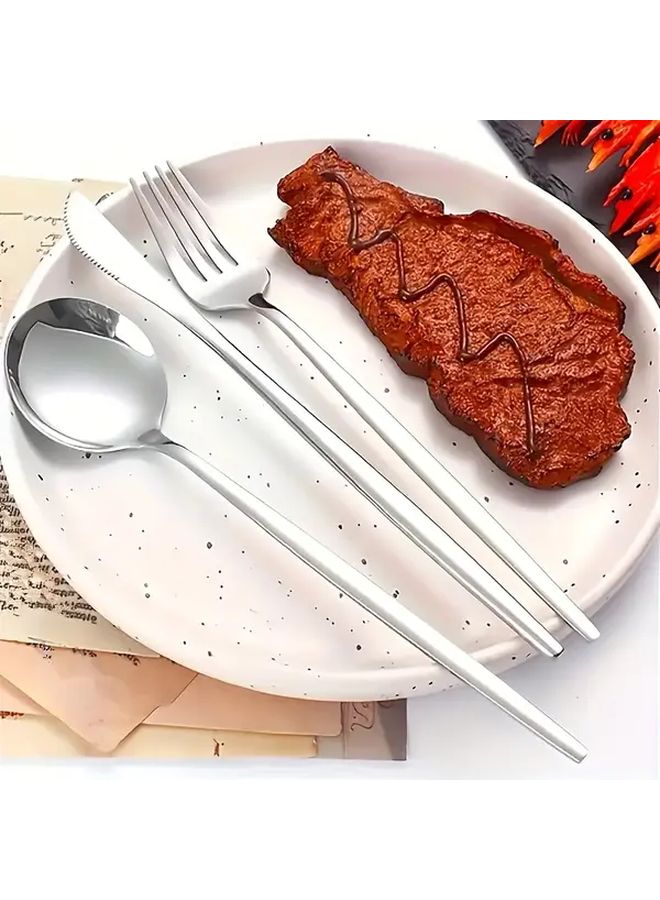 10 Piece Silver Stainless Steel Fork and Spoon Set Including 5 Forks 5 Spoons - Image 2