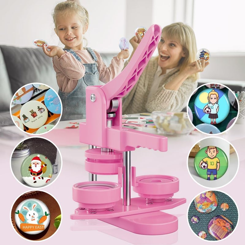 Freeingbag آلة صنع الأزرار FreeingBAG 58mm - (الجيل 3) بدون تركيب (2.25 بوصة) آلة ضغط أزرار DIY مع 100 قطعة من أجزاء الأزرار (وردي، 2.25 بوصة / 58mm) - Image 2