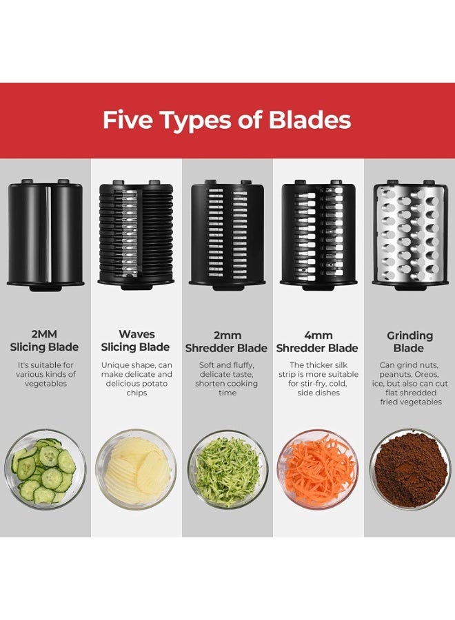YelaJoy Electric Cheese Grater, 250W Professional Electric Slicer Chopper, Electric Fruit, Vegetable, Cheese Salad Maker, Salad Maker with 5 Free Attachments, Upgraded 2025 - Image 3